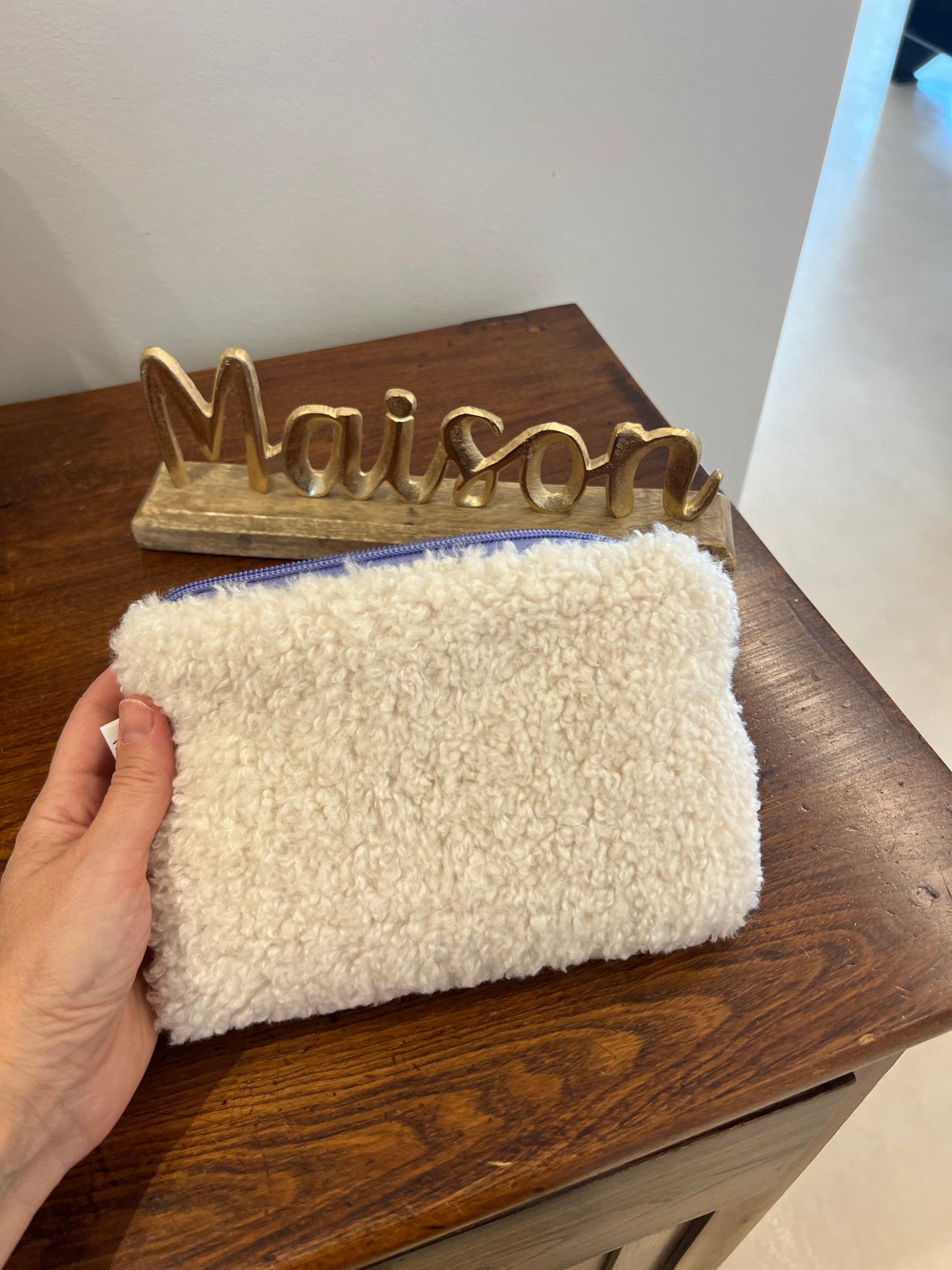 Pochette pecorella bianca/quadretti lilla