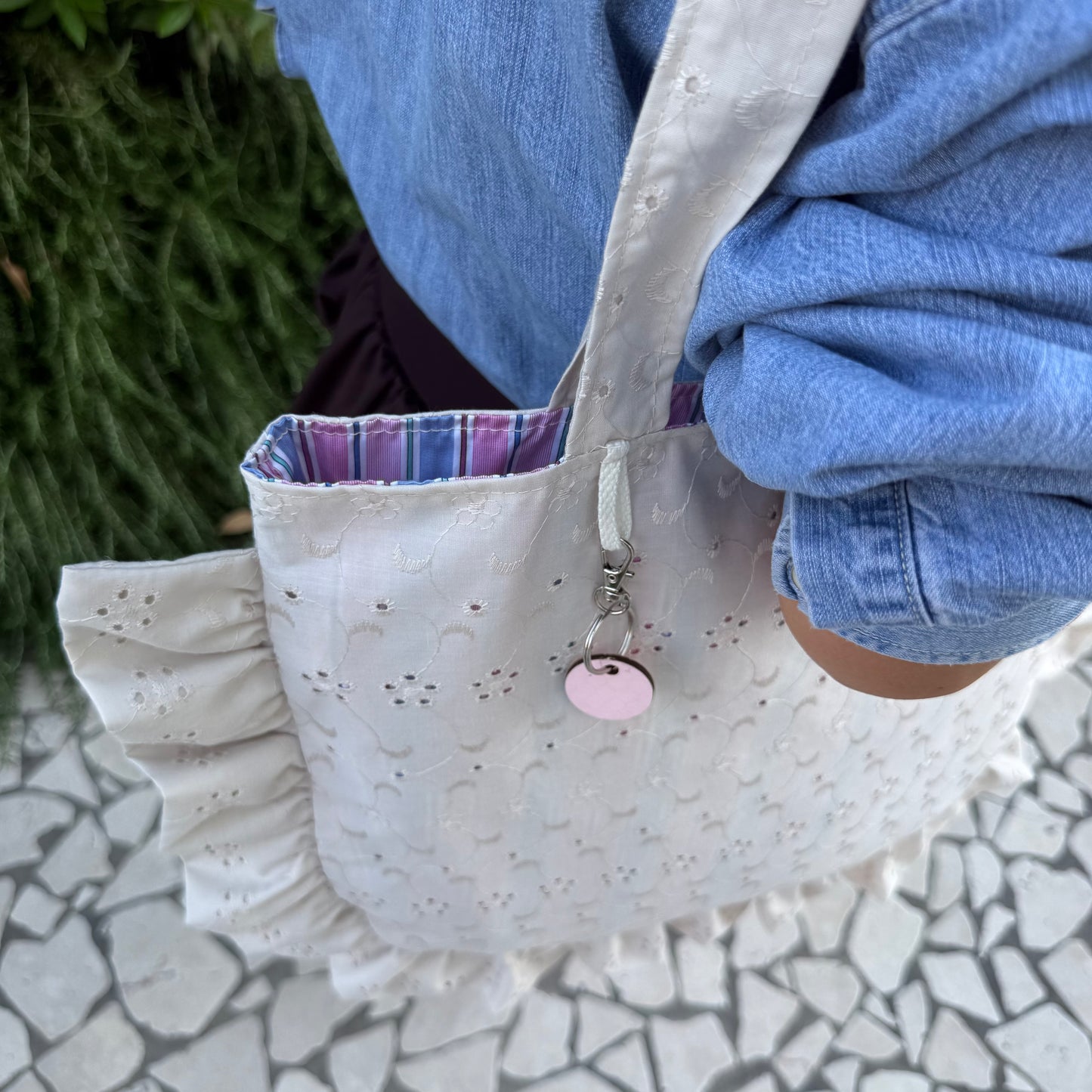 Tote Bag con rouches sangallo beige