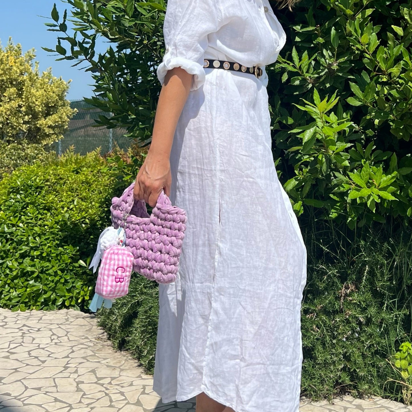 Borsetta all'uncinetto lilla con porta AirPods e charms 💜