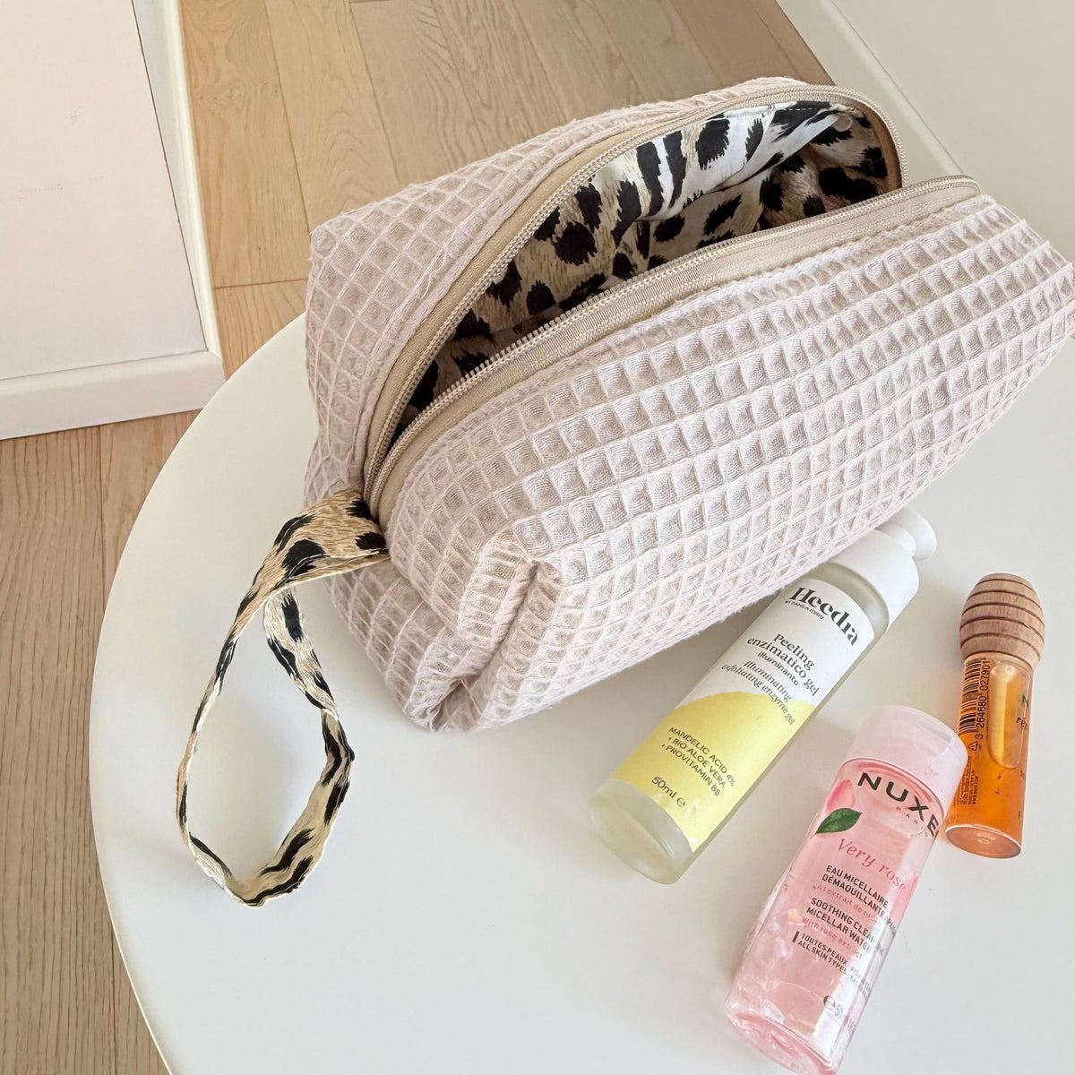 BEAUTY CASE mini waffle beige leopardato
