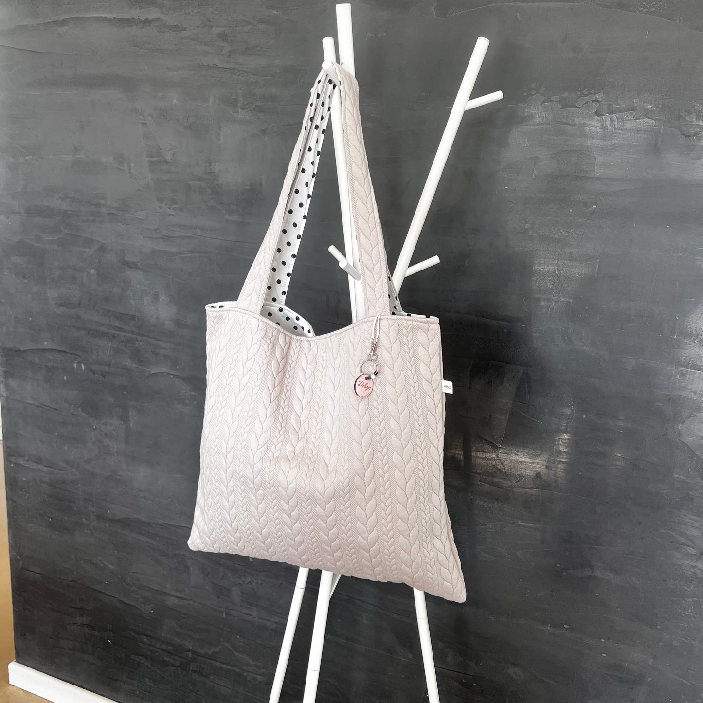 SET Tote bag trecce/ pois più pochette pois