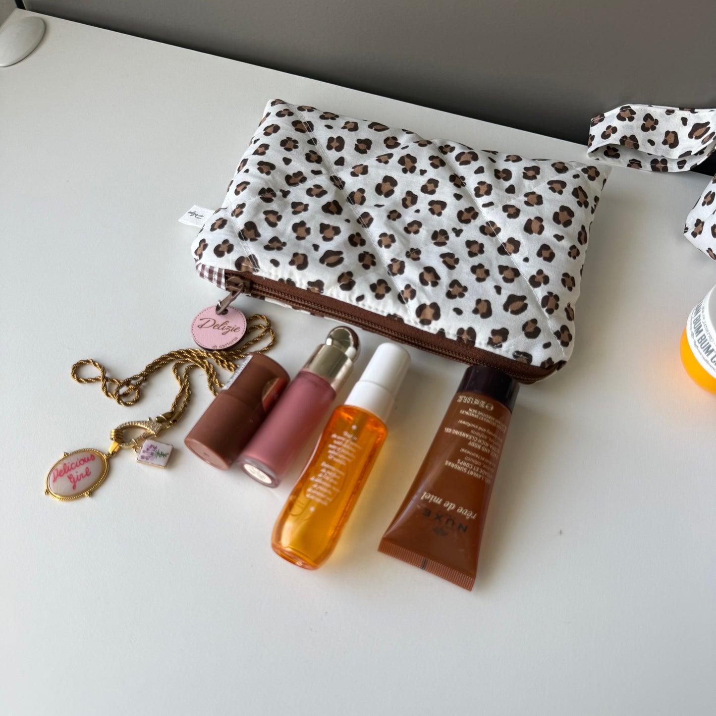 New POCHETTE piatta leopardato/quadretti cioccolato