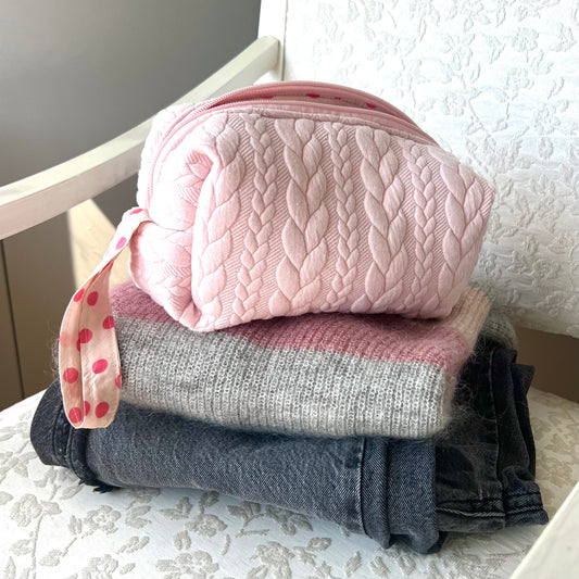 Beauty case tessuto a trecce color rosa
