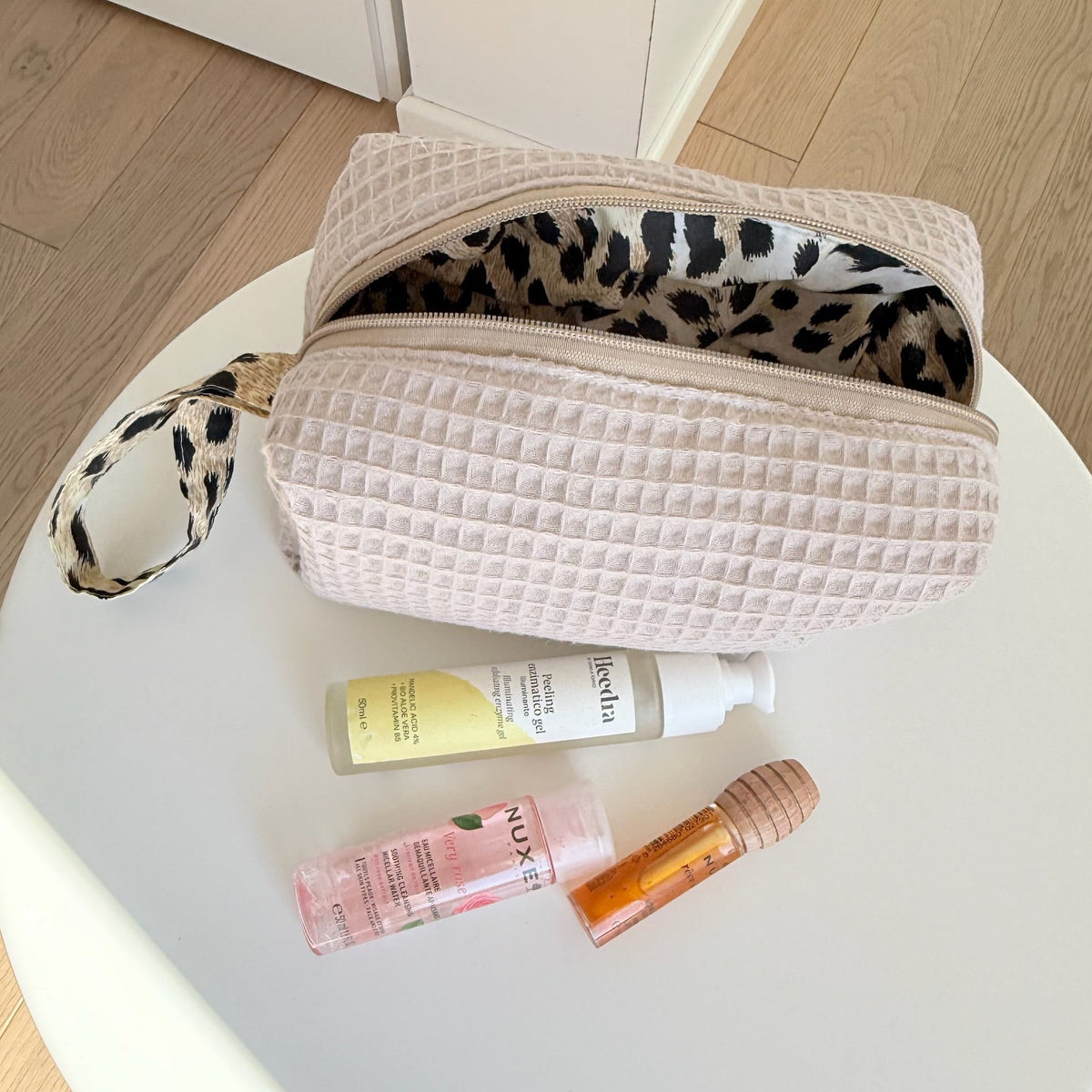 BEAUTY CASE mini waffle beige leopardato