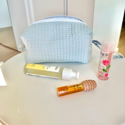 BEAUTY CASE mini waffle azzurro fiori blu