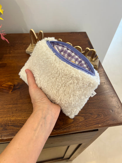 Pochette pecorella  bianca/quadretti lilla