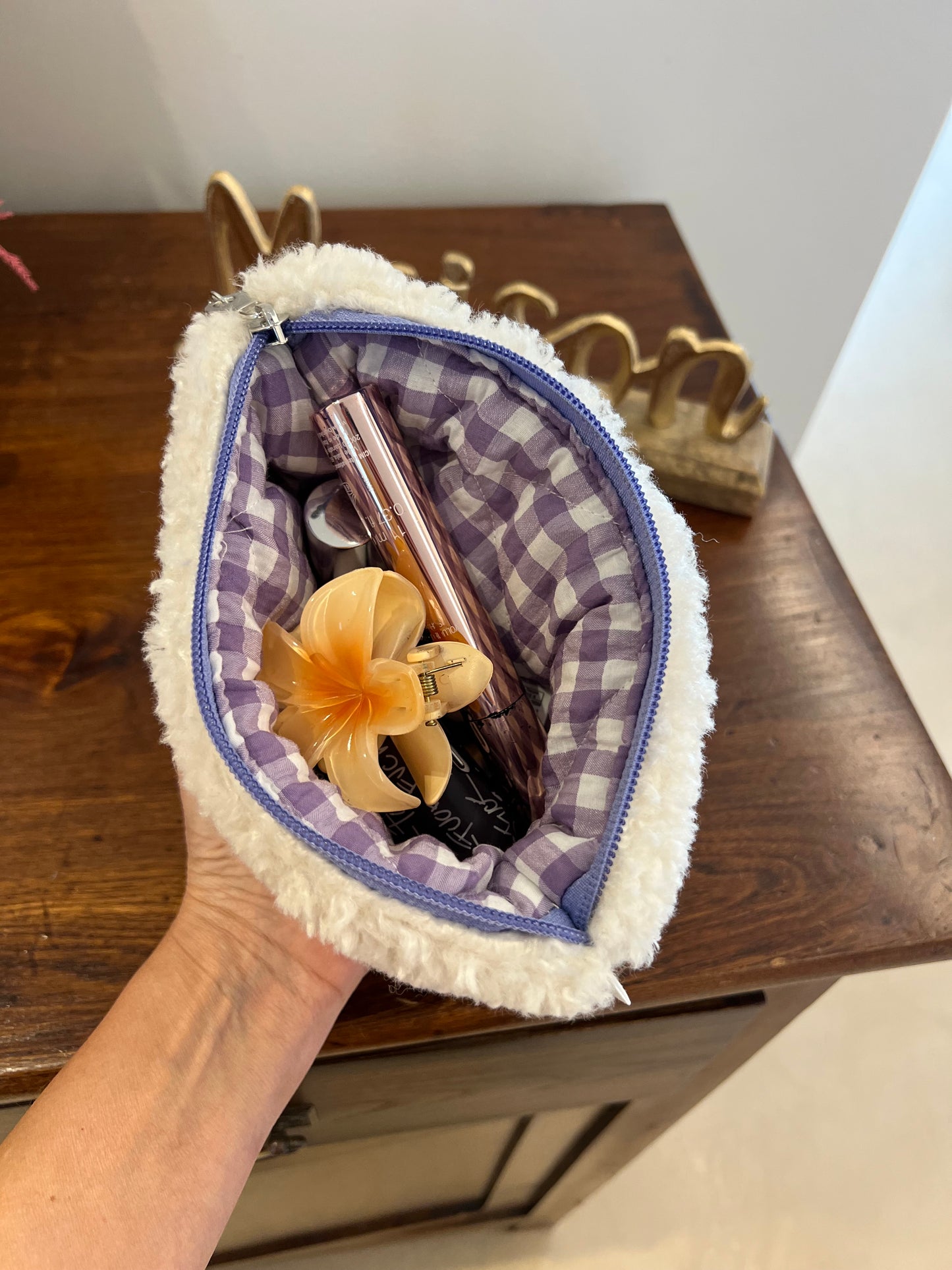 Pochette pecorella  bianca/quadretti lilla