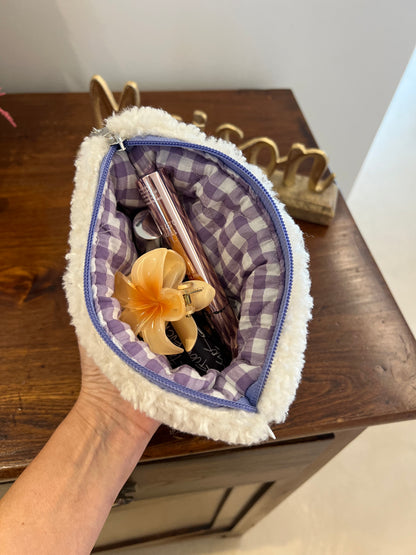 Pochette pecorella  bianca/quadretti lilla