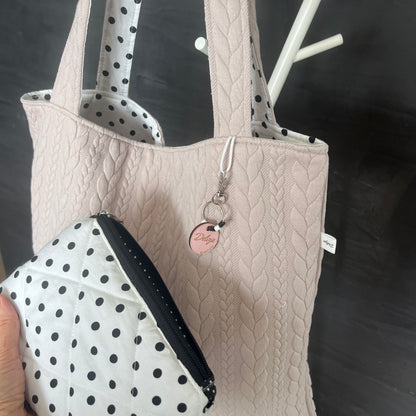 SET Tote bag trecce/ pois più pochette pois