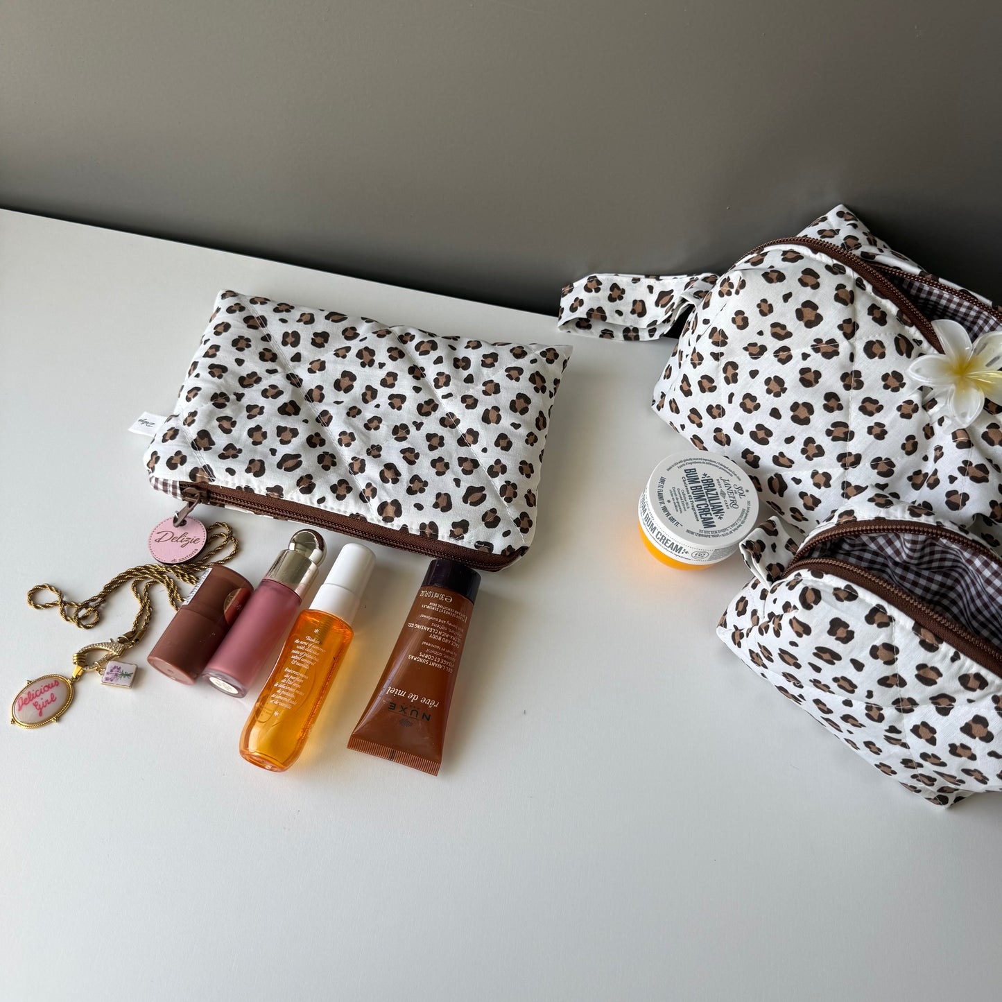 New POCHETTE piatta leopardato/quadretti cioccolato