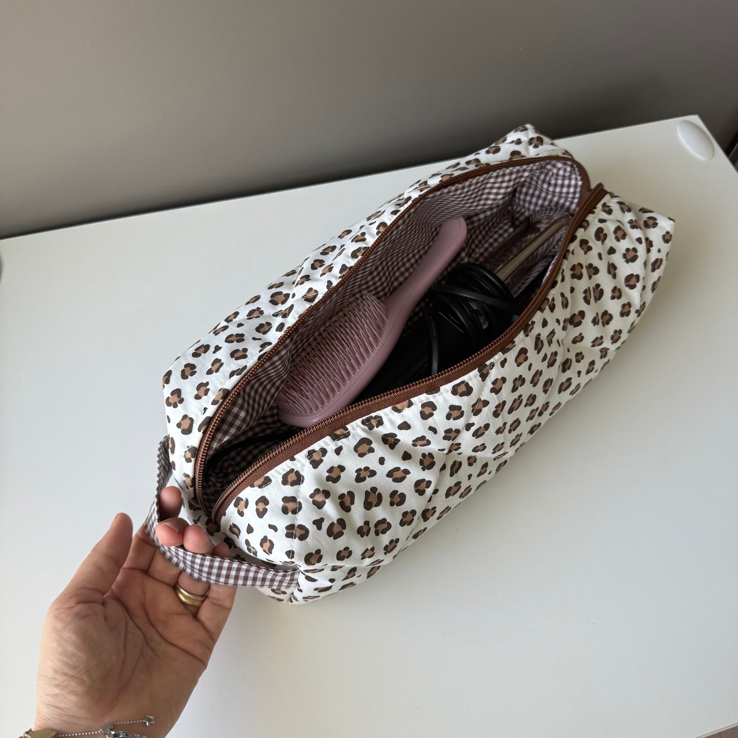 New BIG porta piastra tessuto leopardato/quadretti cioccolato