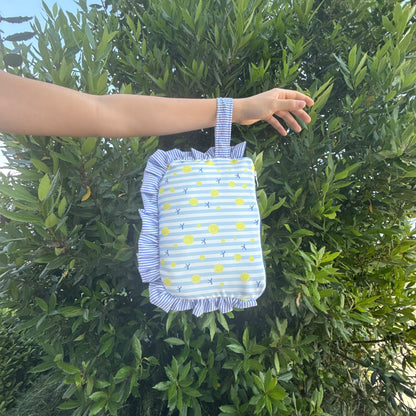 Maxi pochette righe azzurre e righe e limoni