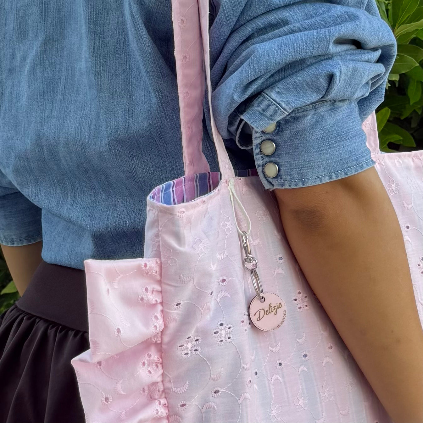 Tote Bag con rouches sangallo rosa