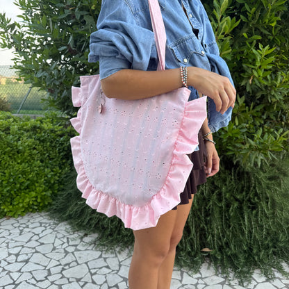Tote Bag con rouches sangallo rosa