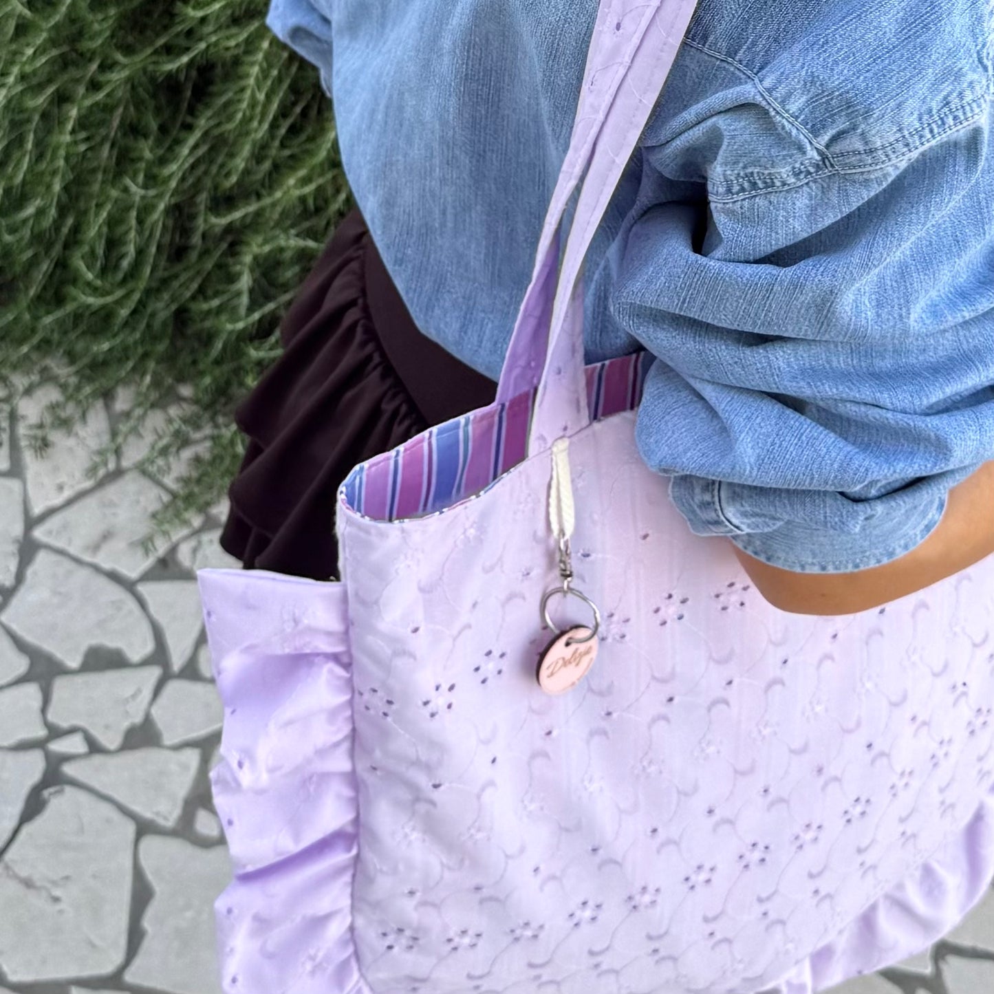 Tote Bag con rouches sangallo lilla
