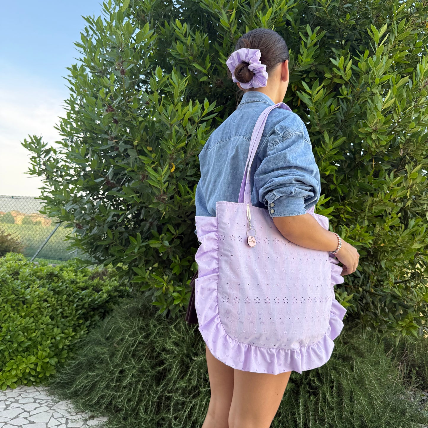Tote Bag con rouches sangallo lilla
