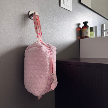 Beauty case tessuto a trecce color rosa