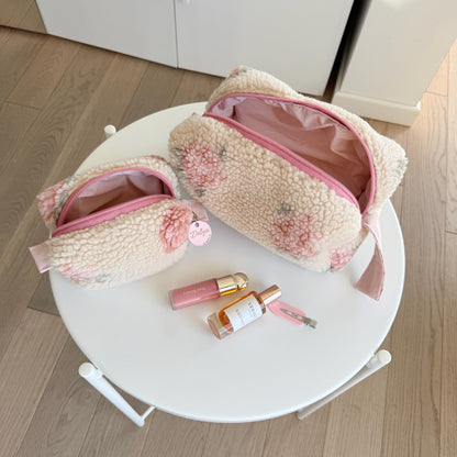 BEAUTY CASE pelliccia rose tela rosa