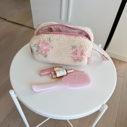 BEAUTY CASE pelliccia rose tela rosa