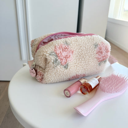 BEAUTY CASE pelliccia rose tela rosa