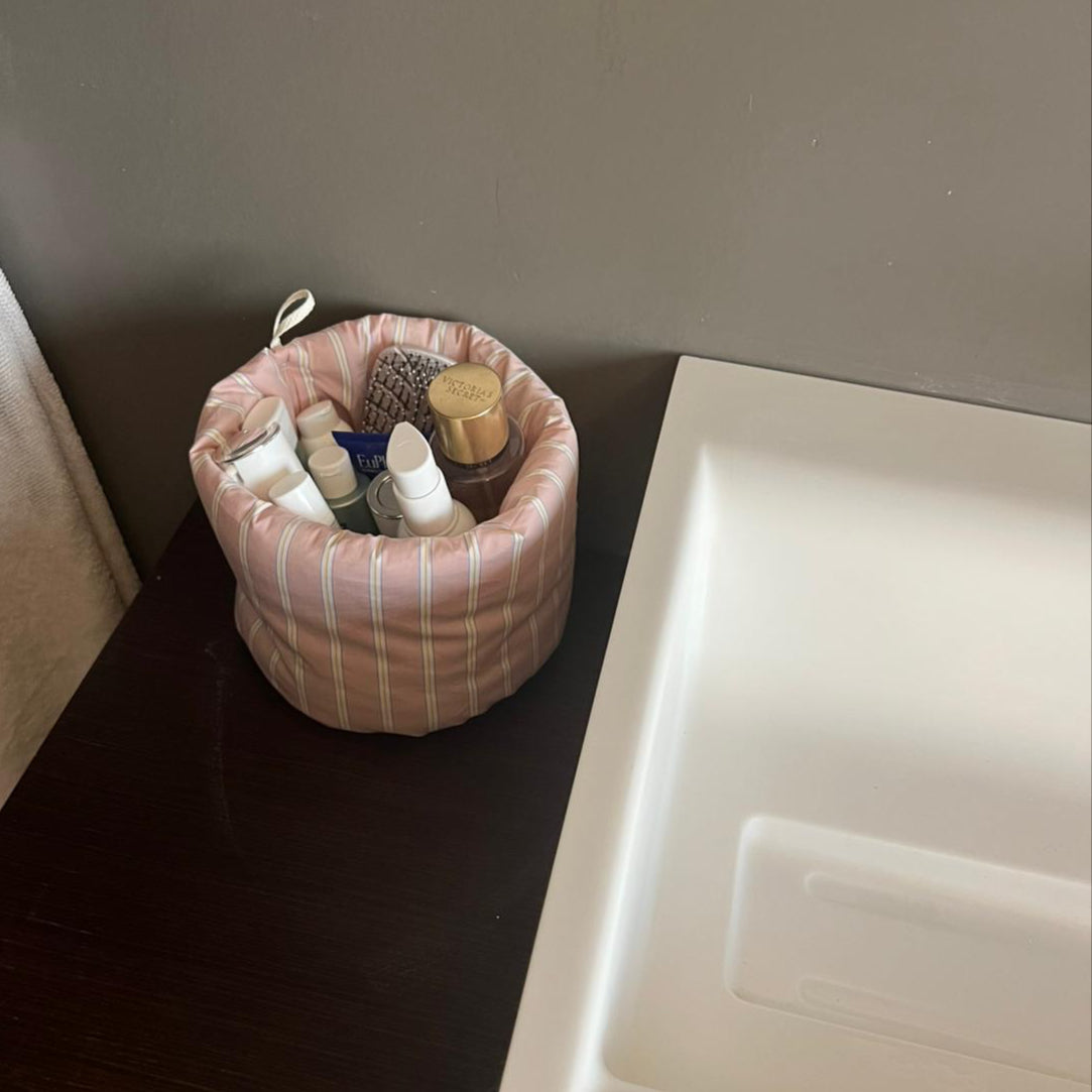 Beauty Basket tall tessuto rosa righe bianche