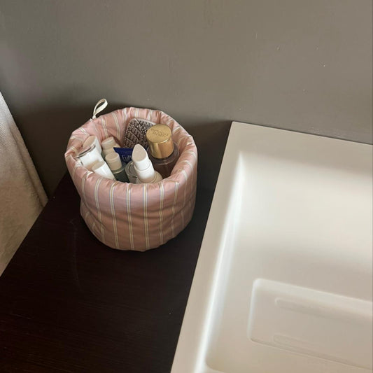 Beauty Basket tall tessuto rosa righe bianche